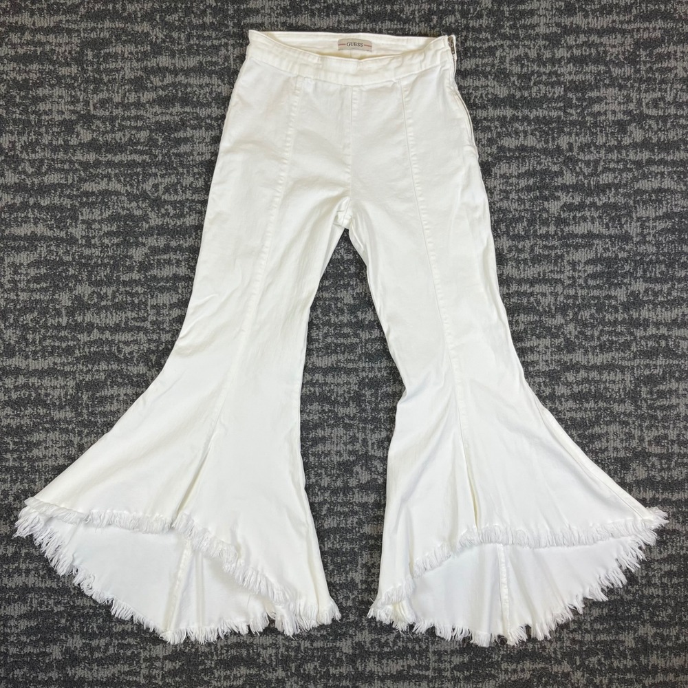 Y2K Guess Flare Jeans Womens 28 White Frayed Bell Bottom High Rise W82A27D3A50